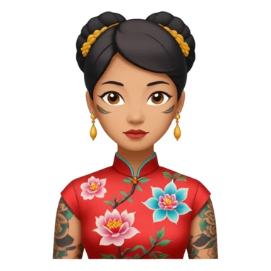 ancient woman with tatooed and cheongsam, NO pierce sticker