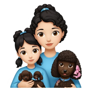 Ponytail black hair girl with brown Poodle say goodbye  sticker