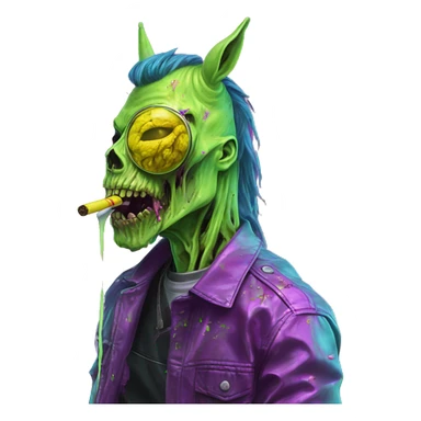 .Zombie_ Vaporwave black holographic oilslick zombie unicorn smoking yellow caution tape  sticker