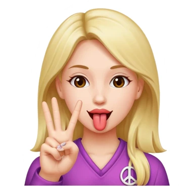 a girl doing a peace sign with her tongue in between her fingers  sticker