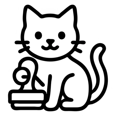 black cat using a rubber stamp, cute and expressive, simple iconic black outlined icon sticker