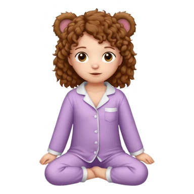 brown eyes, brown curly hair, white skin, full body in cute pijama bear sticker