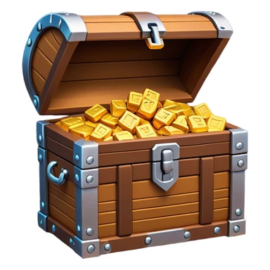 Clash of Clans aesthetic: Cinematic Playful Pixel 3D Treasure Chest Portrait Emoji, rendered in a 3D vector-style similar to standard emojis with minimal shading and bold, simplified shapes. A compact, distinct form with signature details, softly glowing with a pixelated adventure charm. Simplified yet unmistakably iconic, highly detailed and consistent, glowing with a soft radiance and high shine. Stylized with a touch of classic pixel-art charm and a soft glowing outline, capturing the essence of a beloved gaming relic with a friendly, playful manner! sticker