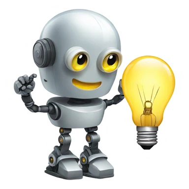 robot holds a light bulb sticker