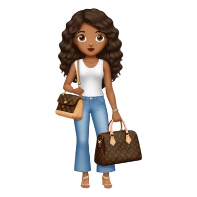  Brown girl with dark brown medium beach wavy hair carrying one Louis Vuitton purse on one arm while standing  sticker