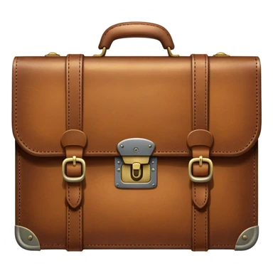 A brown leather briefcase or suitcase, closed, with handle and locks sticker