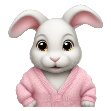 Baby rabbit wearing pink white sweater sticker