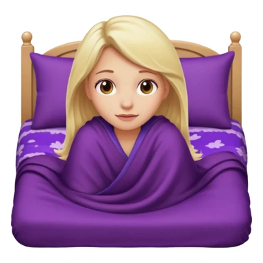 Blonde girl on bed eggplant emoji blankets sticker