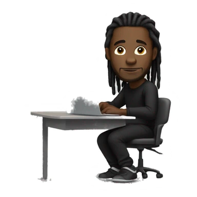 Black-guy-with-dreads-wearing-black-trackstuit-sitting-down-on-chair facing-foward-focused-on-laptop-computer- sticker