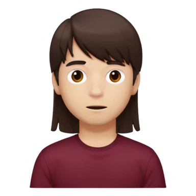 я мальчик, прическа у меня челка закрывает глаза, на затылке длинные волосы они торчат, вески тоже длинные волосы, у меня коричневые глаза, волосы темно коричневые, я хожу в бордовой футболке sticker