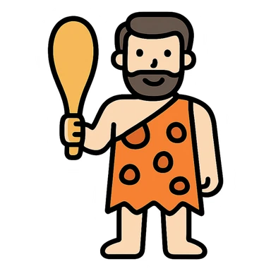 modern man in a caveman costume, cartoon, clear outlines sticker