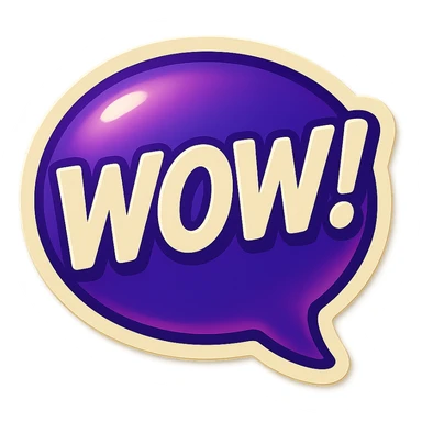 Purple bubble with white text saying "WOW!" sticker