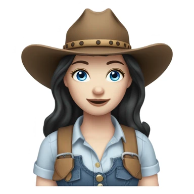 Cow girl, pale skin, blue eyes, dark hair  sticker