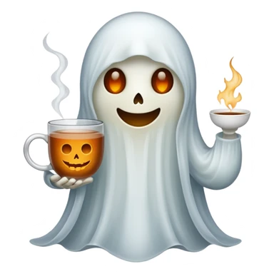  Spooky Ghost emoji holding a cup of tea sticker