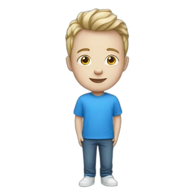 Boy with white skin in blue clothes with laptop  sticker