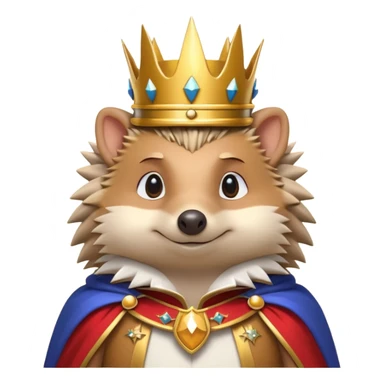 king hedgehog portrait, head and shoulders only, wearing a small golden crown, royal cape collar, proud confident expression, cute spiky fur details, fantasy royal vibe, 3D cartoon, mobile game icon style, clean background, no text, no watermark
 sticker