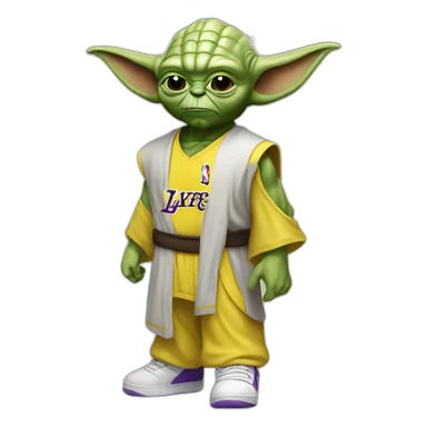mr yoda wearing yellow lakers jersey sticker