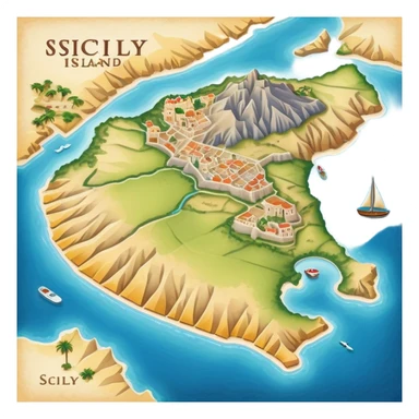 simple paper map of Sicily island, cartographic view, no buildings sticker