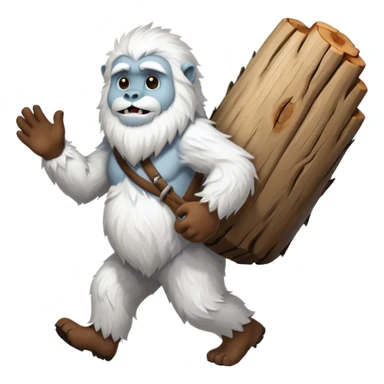 yeti, carrying a big wood sticker
