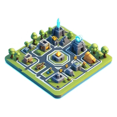 Clash of Clans aesthetic: Cinematic Playful 3D Isometric Holographic Map Emoji, rendered in a 3D vector-style similar to standard emojis with minimal shading and bold, simplified shapes. A compact, distinct form with signature details, softly glowing with a futuristic sci-fi warfare charm. Simplified yet unmistakably iconic, highly detailed and consistent, glowing with a soft radiance and high shine. Stylized with a touch of high-tech brilliance and a soft glowing outline, capturing the essence of a beloved gaming relic with a friendly, playful manner! sticker