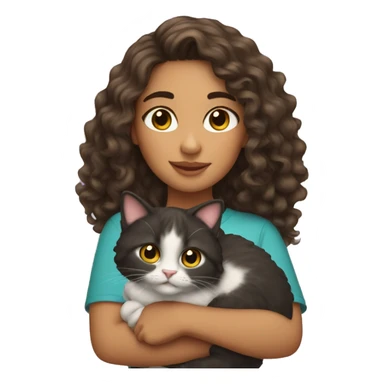 Hispanic Girl with long curly hair holding cat  sticker