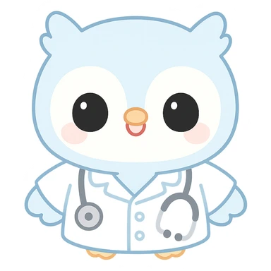 blue baby owl animated, wearing doctor uniform, kawaii style sticker