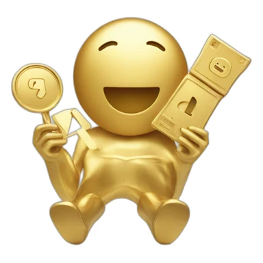 A gold man being happy holding youtube gold play button sticker