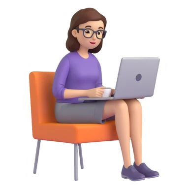 woman working on a laptop with coffee sticker