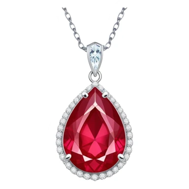teardrop ruby pendant with silver chain and white stones, radiating luminous aura sticker
