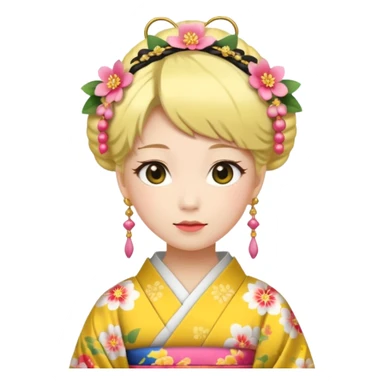Japanese Princess with floral hairpin, yellow sticker