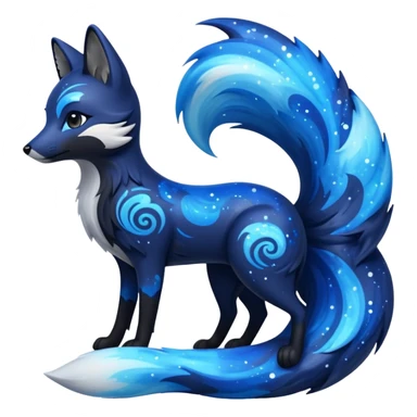 Black fox with blue swirling galaxy/marble pattern standing up sticker