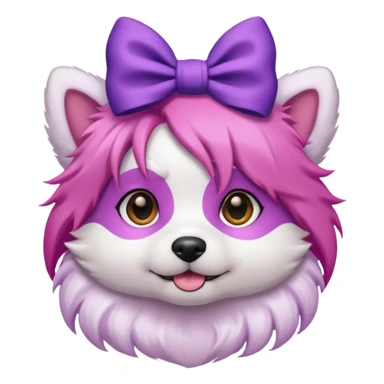 dog with pink hair and purple bow on head sticker