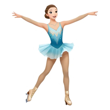 An colorful icon featuring a graceful figure skater performing a spin on the ice. The background includes a grand ice rink palace with shining spotlights and cheering spectators in the stands. Transparent background highlights the elegance and artistry of figure skating sticker