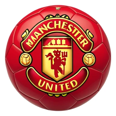 Manchester United inspired emoji, red football with gold accents and a hint of the club's crest sticker