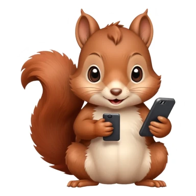 cute brown squirrel with blushing red cheeks holding a smartphone in its paw sticker