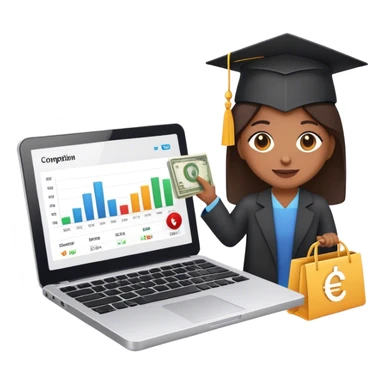 
*"Emoji-style illustration of e-commerce training: a laptop with a shopping cart icon, a graduation cap, and a person teaching online with charts and money symbols."* sticker