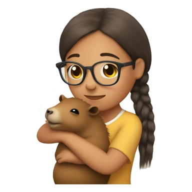 Girl with glasses hugging a capybara sticker