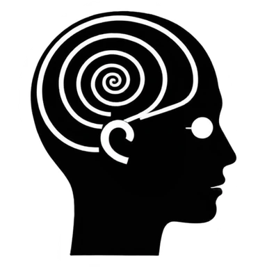 Minimalistic flat vector icon, iOS style, thin black contour on white background. Human head silhouette with spiral inside. Clean, no text, no shadows.
 sticker
