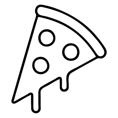 A triangular slice of pizza with melting cheese and pepperoni toppings, minimalist outline sticker