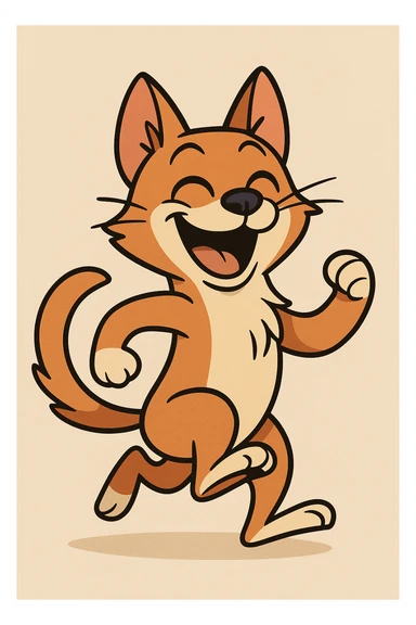 happy dog-cat creature, big grin, perky ears, energetic pose, adorable and whimsical sticker
