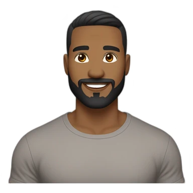 light brown skin male, black hair with a skin fade haircut, good beard, white teeth, black t shirt approximately 32 years old, good beard, chest up, confident sticker