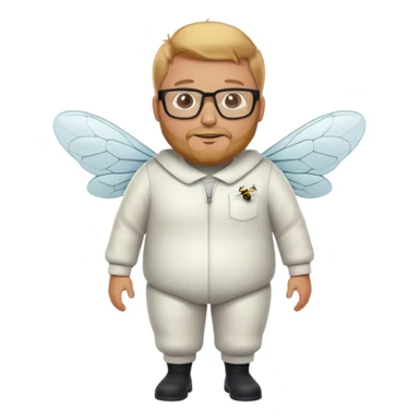 full body medium plus size male bee keeper with  short light strawberry blonde hair and goatee wearing glasses  sticker