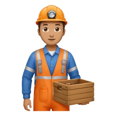 railway engineer, orange overalls carrying a box sticker