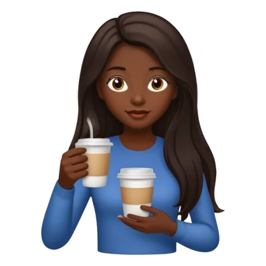 Девушка с темными длинными волосами с ростом до живота, держит в руках стакан с кофе.
 sticker