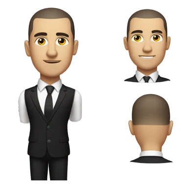 White man with dark hair buzzcut, wearing black suit and tie with white dress shirt  sticker