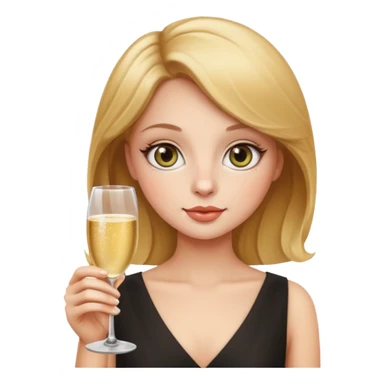 leo woman holding a glass of champagne, apple emoji style, simple and bold, round face, big eyes, minimal details sticker