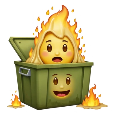 I want an emoji that is sitting in a dumpster fire, crying and laughing, while also melting. sticker