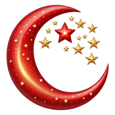 Beautiful sparkly glittery shiny pretty red crescent and stars scenery sticker