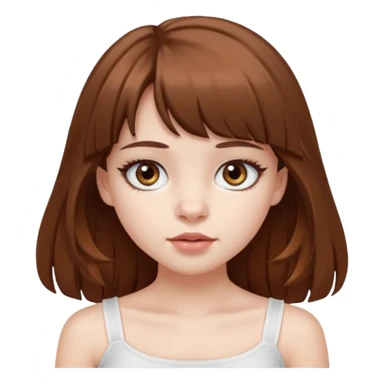 Pale skinned waisian girl with brown hair and dark brown eyes. She has bangs and her hair is slightly big wavy and long. She has big cat looking eyes and long lashes. Make her wear a white tube top. sticker