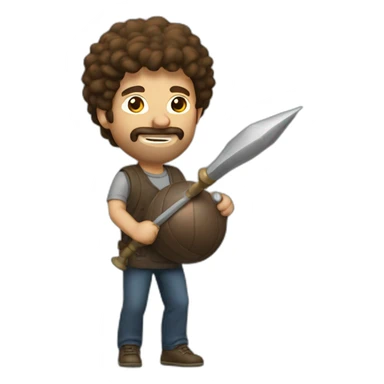 men with borwn hair taking a macebell sticker